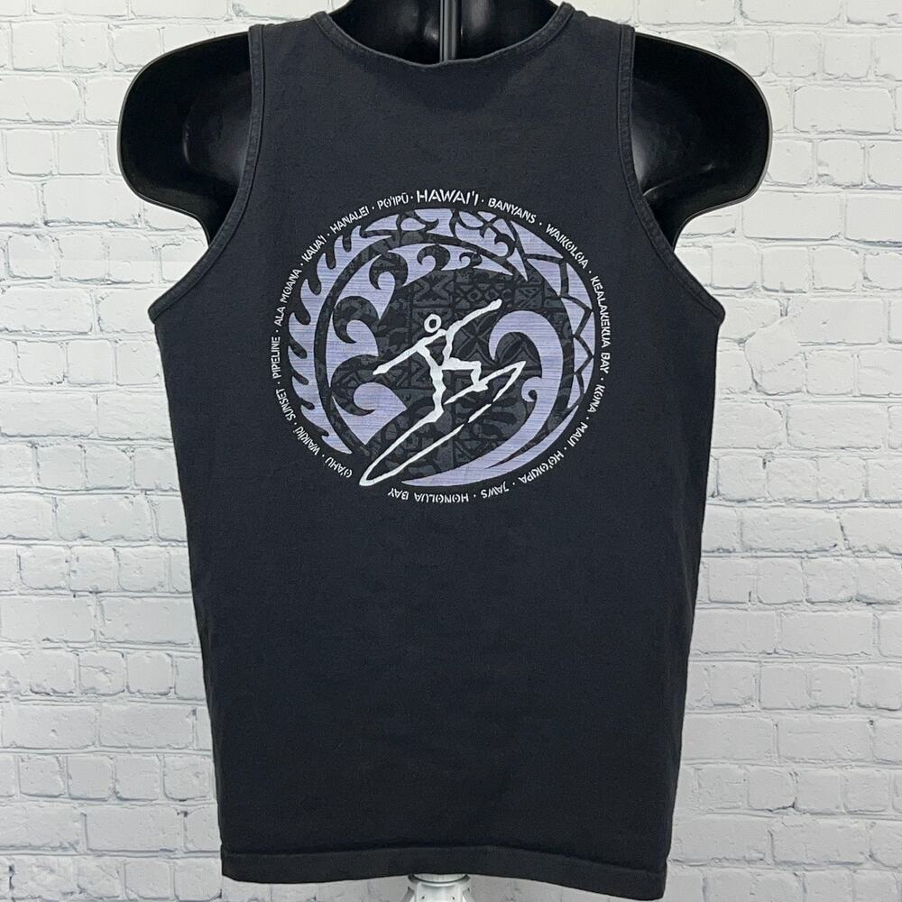 Wave Rider Surf Co Hawaii Tank Top M Medium Black Surfing Beach Graphic Shirt